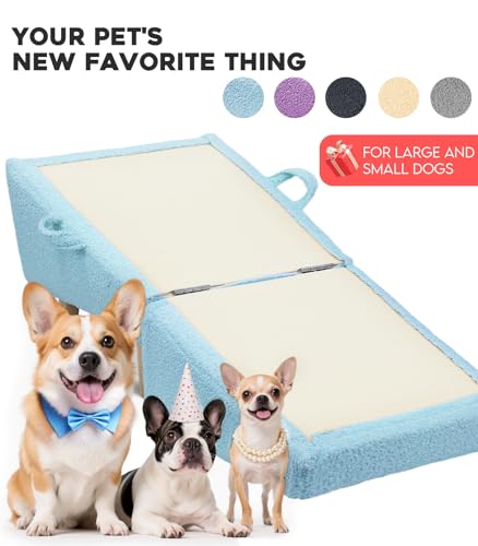 Dog Ramp for Small Dogs and Cats – 2-in-1 Dog Ramp for Couch and Low Bed, 16.5'' Foldable Wooden Pet Ramp, Sturdy Multi-Use Split Ottoman Design, Light Blue - color: Light Blue