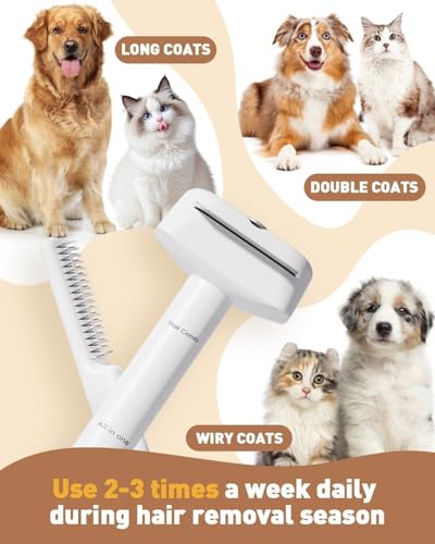 3-in-1 Pet Grooming Tool - Deshedding Dog Brush, Dematting Comb, Undercoat Rake for Long Hair Dogs & Cats, Grooming Comb for Shedding and Matting