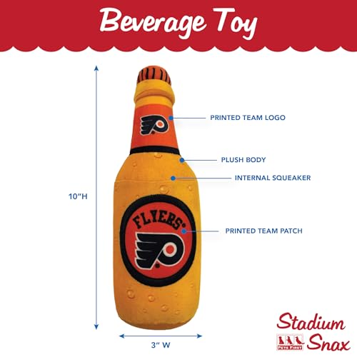 Pets First NHL Philadelphia Flyers Beer Bottle Plush Dog & Cat Toy- Cutest Stadium SODA Bottle Snack Plush Toy for Dogs & Cats with Inner Squeaker & Beautiful Hockey Team/Logo - color: Philadelphia Flyers, style: NHL Beer Bottle Toy