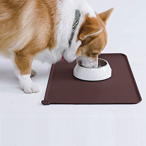 AUDWUD Silicone Waterproof Pet Feeding Mats,Anti Slip Bowl Pad, Dog Mat for Food and Water - color: Dark Brown, size: 18.5" x 11.5"