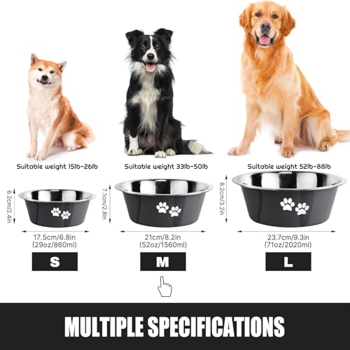 Stainless Steel Dog Bowls, Nonslip Rubber Bottom No Spill Proof Skid Metal Insulated Dog Bowls for Large Medium Small Breed Dogs (Grey, 6.6 Cups/53 OZ) - color: Grey, size: 6.6 Cups/53 OZ