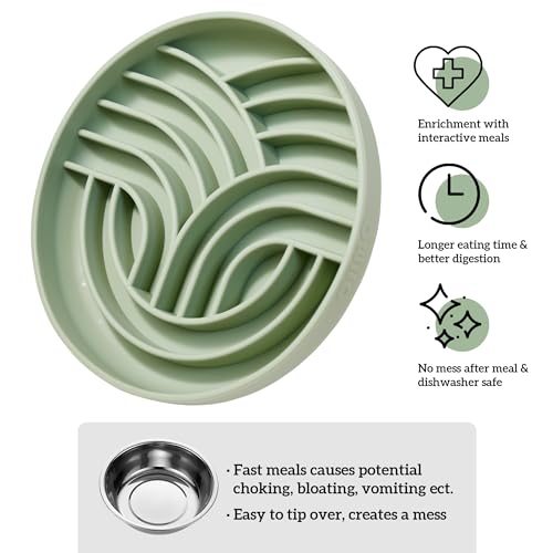 OHMO Slow Feeder Dog Bowls(Tree Life, Sage Green) Enrichment Soft Silicone Food Safe Feeding Bowl Non Slip Suction Cup for All Breed Pet, Cat Slow Down Eating Dishes, Boredom and Anxiety Reducer - color: Sage Green