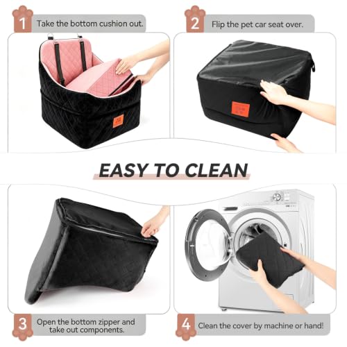 GL GLENSLAVE Dog Car Seat for Small/Medium Dogs, Dog Booster Car Seats with Thick Cushion for Dogs Under 35 lbs, Detachable Washable Pet Carseat with Storage Pockets, 2 Safety Belts(Black/Pink) - color: Black/Pink
