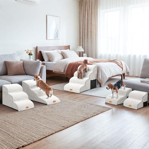 Topmart High Density Extended Foam Dog Ramp&Steps 2 Tiers,11.8" High | Non-Slip Dog Stairs,Soft Foam Pet Ladder with Removable Cover,Best for Injured,Older Cats,Pets with Joint Pain - color: White, size: 21.7*15.7*11.8