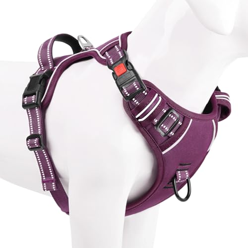 Timos Dog Harness Small Sized, No Pull Pet Harness with Neck Lockable Snap, No Choke Front Clip Reflective Vest, Adjustable Metal Rings 3 Buckles, Easy Control Handle for Small Dogs Grape Purple S - color: Lock Grape Purple, size: Small (Pack of 1)