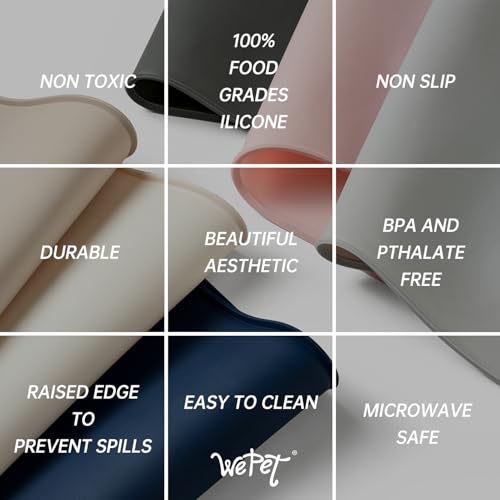 WePet Non-Slip Waterproof Pet Feeding Mat, 20x12 Inch - Silicone Dog & Cat Food Mat with Raised Edge to Stop Food Spills and Water Spills - Dishwasher Safe, Easy Clean - color: Rock Grey