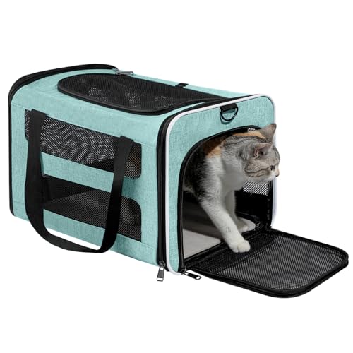 Cat Carrier Soft-Sided Travel Bag for Medium to Large Cats Over 15lbs, Small Dog Carrier Crate Top Entry Breathable Mesh Puppy 12 Pounds, Pet Rabbit Carrying Cage Kennel Collapsible Teal - color: Teal