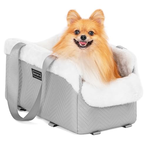 PETSFIT Console Dog Car Seat, Portable Small Dog Car Seat with Safe Protective Hooks, Luxury Dog Carseat Includes Safety Leash and Storage Pocket for Pets Up to 9 lbs (Grey) - color: Grey