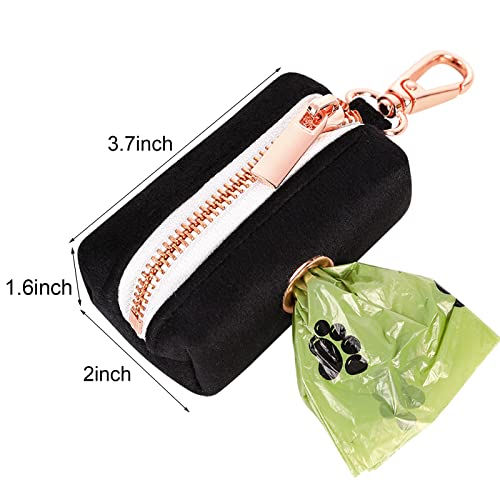 ARING PET Dog Waste Bag Dispenser, Soft Black Doggy Poop Bags Holders Attach to Any Leashes, Velvet Portable Washable Pet Waste Pouch Dispenser with Metal Zipper - color: A:black