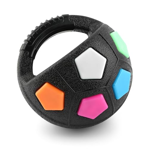 Dog Calming Ball with Handle, Interactive Football Shape Dogs Toy, Squeaky, The Mellow Dogs Strong Rubber Floating Ball for Water Play, Training, Outdoor Games(Color:Black) - color: Black