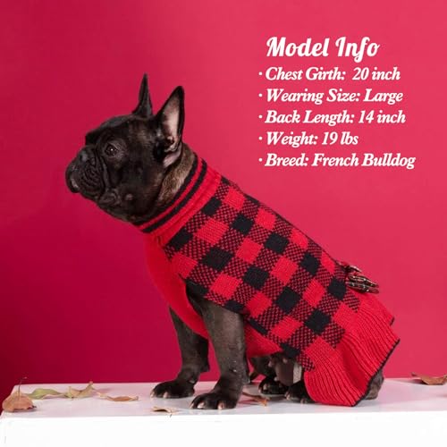 KYEESE Dog Christmas Sweater Dress with Bowtie Checkered, Turtleneck Dog Sweater for Small Dogs Girl with Leash Hole, Holiday Warm Pet Sweaters Dress, Red, Small - color: 09#Red Plaid, size: Small (3-6lbs)