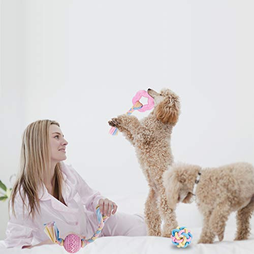 Dog Chew Toys , Teething Cotton Rope Toys for Puppy and Small Dog,Interactive Toys for Medium and Large dog - color: pink
