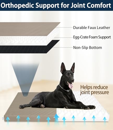 Waterproof Leather XL Dog Bed, Hair Resistant Pet Beds with Wipeable Covers, Durable Easy to Clean Vinyl Mattress - color: brown, size: 40"L x 25"W x 3"Th