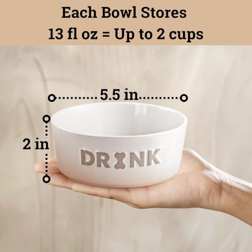 Ceramic Dog Bowl Set of 2 with Anti-Skid Base, 5.5"W x 2"H, 2 Cup Capacity | Thick Ceramic, Dishwasher Safe, Anti-Skid Rubber Base, 2 Cups per Bowl, Ceramic Food and Water Bowls Set of 2 for Small Dogs - color: Gray, size: Small 5.5"