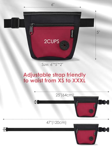 Gobeigo Dog Treat Pouch and Training Clicker, Upgrade Two Magnetic Closure to Prevent Spills, 2 Cup Treat Bag with Poop Bag Dispenser, Metal Clip Waist Belt Fanny Pack for Pet Walk (Black/Red) - color: G-Black/Red