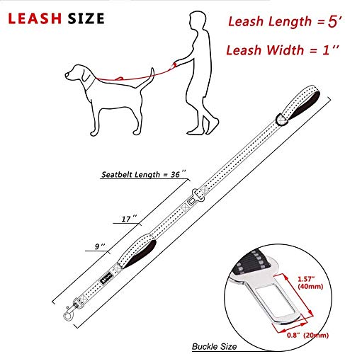 PoyPet 5 Feet Dog Leash - 2 Cushioned Handles - Functional Car Seat Belt (Checkered Beige) - color: Checkered Beige - 2 Handles