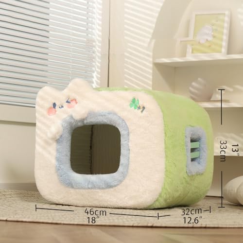 Cute Cat Bed for Indoor,Cute Cat House Tent Covered Dog Bed Tent with Removable Washable Cushioned Pillow, Cat Cave,Dog Bed with Cover Cave, Pet Bed… (F)