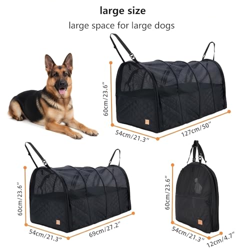 Soft Sided Collapsible Dog Crate for Car - XL Portable | Collapsible dog car crate folds small Secure straps for back seat, SUV & trucks. Portable for multiple dogs, area restriction