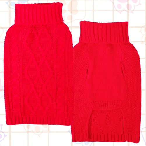 Dog Sweaters for Small Dogs Red Dog Christmas Sweater Winter Doggy Clothes Turtleneck Puppy Sweater Warm Pet Clothes Knitted Solid Cat Dogie Outfit XS~L(Red,XS) - color: Red, size: X-Small