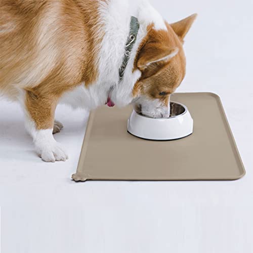 AUDWUD Silicone Waterproof Pet Feeding Mats,Anti Slip Bowl Pad, Dog Mat for Food and Water - color: Adobe Brown, size: 18.5" x 11.5"
