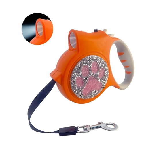 Led Retractable Dog Leash – 16ft Leash with Handcrafted Sparkle Detail Tangle-Free One-Hand Brake Soft Grip Handle for Small & Medium Dogs Up to 77lbs (DL-Orange) - color: DL-Orange