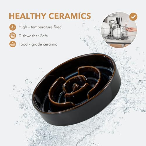 Havniva 1.6 Cup Elevated Slow Feeder Dog Bowls, 8.2” Dog Slow Feeding Bowls + 7.3” Ceramic Dog Water Bowls Set with Acacia Wood Stand Dog Food Bowls Puzzle Feeder for Medium Dogs Non-Slip Anti-choking - color: 2 x Starry Sky + Stand - A, size: L- 8.2inch