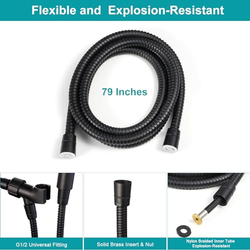 GwernKB Handheld Shower Head with On Off Switch,8-mode High Pressure Shower Wand with Long Hose and Bracket Extra Adhesive Holder for Lower Mount,Built-in Power Wash to Clean Tub,Tile & Pets,Black… - color: Matte Black