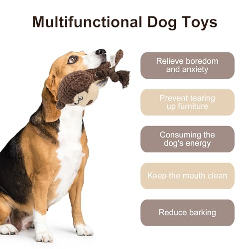 Dog Toys, Dog Squeaker Toys with Crinkle Paper, Stuffed Animal Dog Plush Chewing Toy, Cotton Rope Interactive Toys for Puppy, Small, Middle Dogs (Brown Monkey) - color: Brown