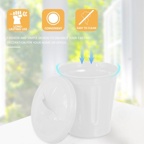 VOSAREA Small Mini Trash Can with Lid Stainless Steel Small Tiny Mini Trash Bin Can Desktop Waster Basket Outdoor Dog Poop Garbage Can Farmhouse Retro Metal Waste Bin for Bathroom Bedroom Garden Yard - color: White