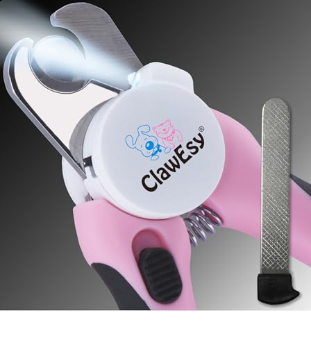 Dog Nail Clipper with Ultra Bright LED Light for Bloodline, Stainless Steel Pet Nail Trimmer with Safety Guard, Ergonomic Handle, Free Nail File for Smooth, Easy Grooming. Dogs and Cats(Pink)