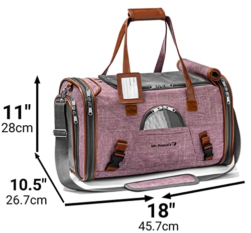 Mr. Peanut's Airline Approved Soft Sided Pet Carrier, Low Profile Gold Series Tote, Premium Brand Self Locking Zippers, Under Seat Compatibility, Plush Faux Fleece Bedding with a Sturdy Plywood Base - color: Purple