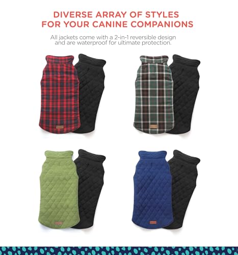 Rocky 2-in-1 Reversible Dog Jacket - Waterproof Snow Coat for Medium & Large Dogs - color: Green Tartan, size: Large