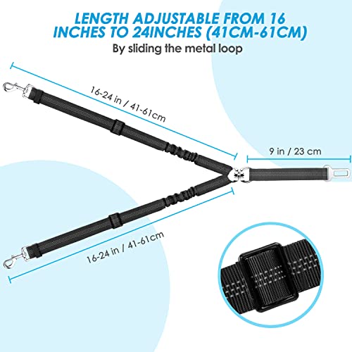 SlowTon Dog Seat Belt, Double Dog Seatbelt Adjustable Vehicle Safety Leash with Elastic Bungee Buffer, Reflective No Tangle Y Shape Two Dog Harness Seat Belt Splitter for Pets Car Trip (Black, S) - color: A.Black, size: 2 Small in 1
