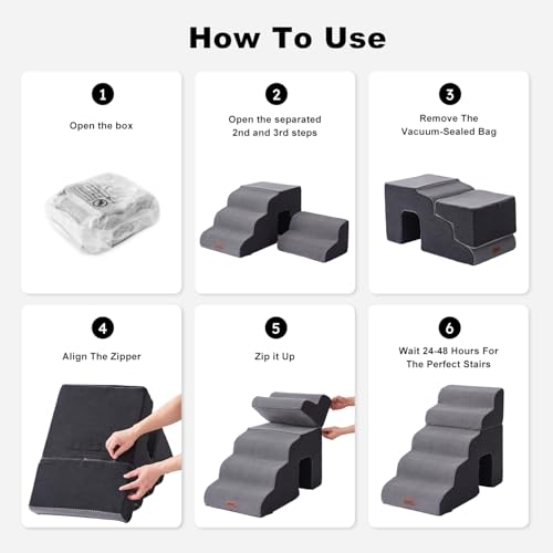 ZOMISIA Dog Ramp for Large Dogs - 24" H 5 Steps Pet Stairs for High Bed with Tunnel 2 in 1 with Zippers Suitable, Indoor Cat Ladders with Non-Slip Bottom, Black