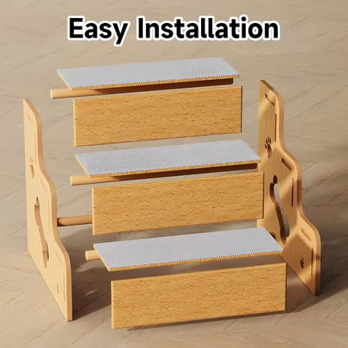 Pet Steps for Small Dogs,Wooden Cat Stairs for Old Cats,Doggy Dog Steps for Bed Couch Sofa Windows,3-Step Ladder, 16" L x 12" W x 14" H,Suitable for Height 14-17in