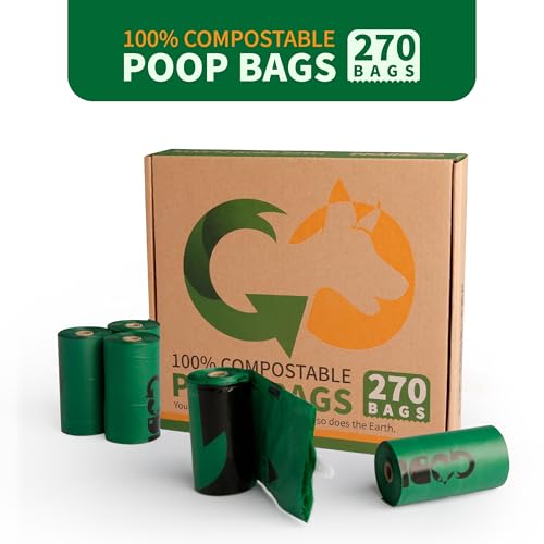Certified 100% Home Compostable Poop Bags for Dogs, 270 Count Guaranteed Leak Proof and 18 Microns Extra Thick Waste Bag, 18 Rolls of Plant Based Doggie Poop Bag, No Scented with ASTM D6400 & EN13432 - color: Dark Green, size: 270 Count (Pack of 1)
