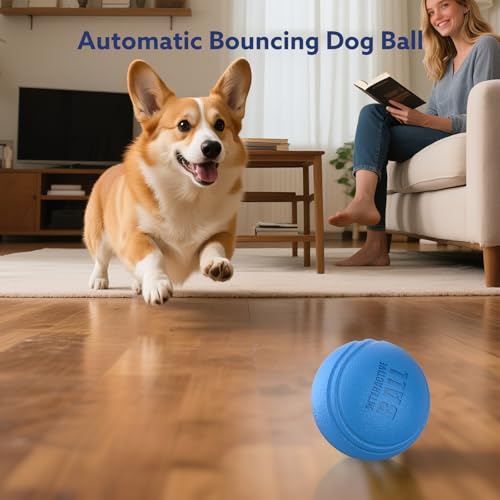 AIPERRO Interactive Dog Toys Ball, Smart Action Activated Rechargeable Pet Toy, TPU Material, IPX7 Waterproof Rating, Automatic Rotating/Bouncing/Moving, Suitable for Small/Medium Dogs-Blue - color: Blue