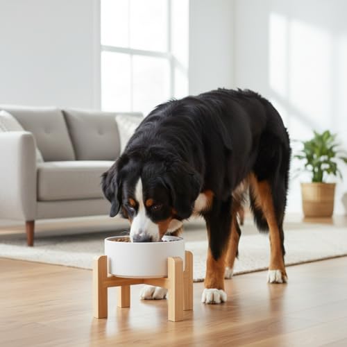 Elevated/Raised Ceramic Dog Bowl with Bamboo Stand,8 inch 7.6 Cups Non-Slip Heavy-Weighted Single Pet Dish,Reduces Neck Strain White - color: White, size: 7.6Cups - Large