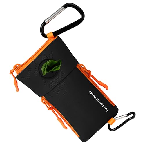 Dog Poop Bag Holder for Leash with 2 Waterproof Storage Pouches, Carabiner Clip, Zipper Soft Doggy Pouch for Pet Waste Bags, Dog Walking, Training, Travel (Black) - color: Black