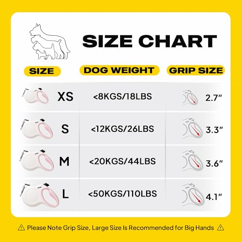 Fida Retractable Dog Leash, 16 ft Dog Walking Leash for Small Dogs up to 26lbs, Tangle Free, White - color: White, size: Small