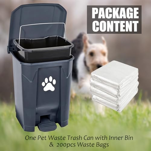 tebiete Dog Poop Trash Can Outdoors Pet Waste Station with Lid Dog Waste Disposal Container with Removable Inner Bin Bucket Hands-Free Pedal Garden Yard Home with Waste Bags, Grey - color: 1Pack Grey