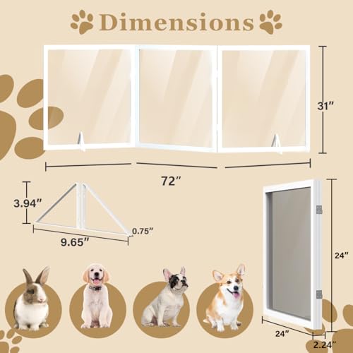 Extra Wide Clear Dog Gate 31" Tall Clear Acrylic Freestanding Dog gate Transparent Pet Gate for Doorways Stairs 3 Panel(55"-70" W) - size: 31"H x 70"W (3 Panels x 24"W Each)