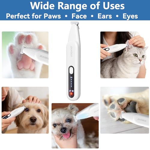 Dog Paw Trimmer, Pet Hair Trimmer with LED Light, 18mm Wide Head, 35dB Low Noise, Dual-Speed Waterproof USB Rechargeable Pet Hair Shaver for Dogs Cats Trimming Paws, Ears, Face, Rump, Eyes and Butt