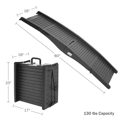 Nonslip Dog Ramp - 60-Inch Tri-Fold Incline with Raised Sides for Pets - Portable Ramps for Dogs to Get into a Car, Truck, SUV or Home by PETMAKER - size: 60" x 16"