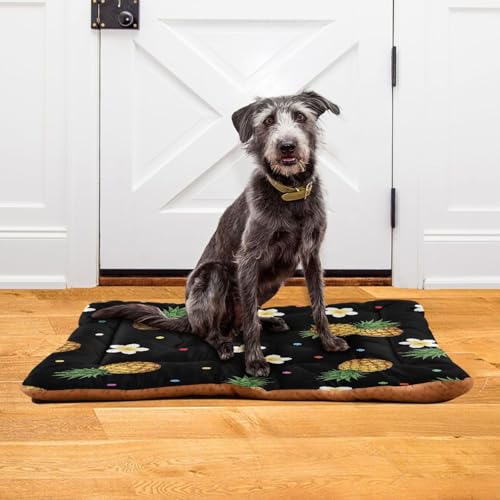 Pineapple Pattern Pet Bed Mat for Dogs and Cats, Soft Washable Crate Pad with Non-Slip Bottom, Cozy Bed Cushion for Small Medium Large Pets, 18x24 Inch - size: Small