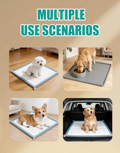 Dog Pee Pad Holder with 4 Holder Clamps, Fits Up to 24" x 24" Training Pads, Silicone Non-Slip Dog Potty Tray, High Edge Puppy Pad Holder Tray for Easy Cleaning, for Puppy Potty Training. Gray - color: Gray