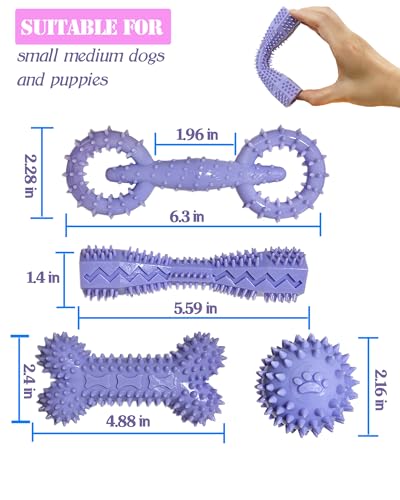 4 Pack Puppy Toys for 2-8 Months Puppies Cute Purple Teething Toys Soft Durable Interactive Chew Toy for Small Dogs - color: Purple