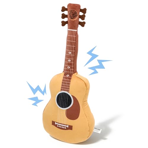PUPROAR Guitar Dog Toy, Funny Plush Squeaky Puppy Gift, Unique Birthday Gift for Small, Medium & Large Breeds