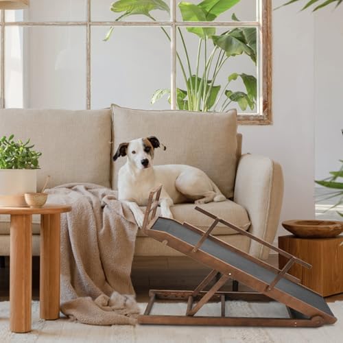Dog Ramp for Bed & Couch, 5-Level Adjustable Wooden Pet Ramp for Bed & SUV, Adjustable Height 15.7"-23.6",Folding Non Slip Dog Ramps for Small Large Senior Dogs & Cats - Furniture Quality - size: M-for 23.6''H Bed