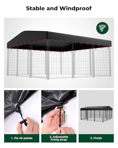 Outdoor Dog Kennel Cover, 600D Waterproof UV-Resistant Sunshade Dog Enclosure Cover Replacement for 10x10ft Crate Outside - size: Large
